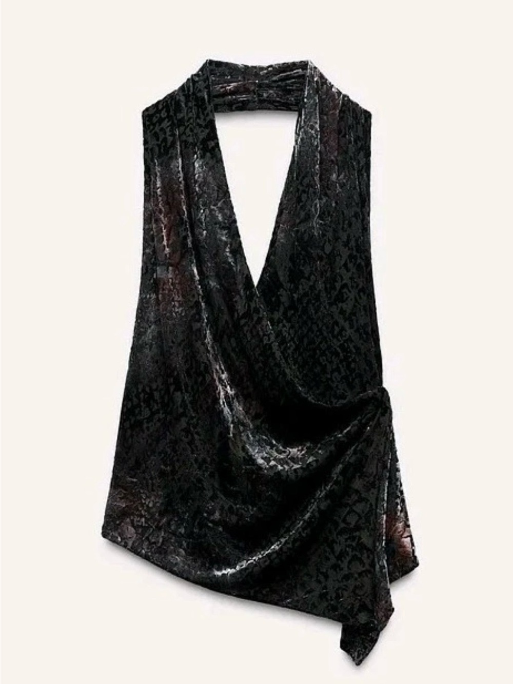 Zara Velvet Burnout Plunge Halter Top